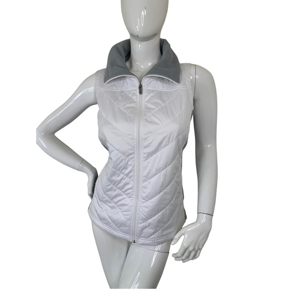 Columbia Women White Grey Vest Fleece Insulated Outdoor Full Zip jacket light L - Picture 3 of 13